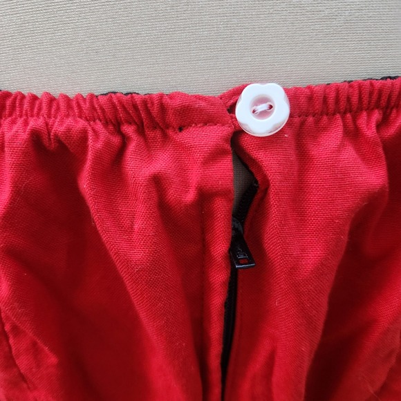 Red Tie Front Mini Dress Cottagecore Puff Sleeve Fit Flare Sundress little red - Picture 5 of 7